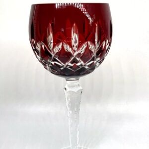 Ajka Arabella Hock Wine Glass Ruby Red Cut To Clear Crystal 8 Oz Hungary Goblet